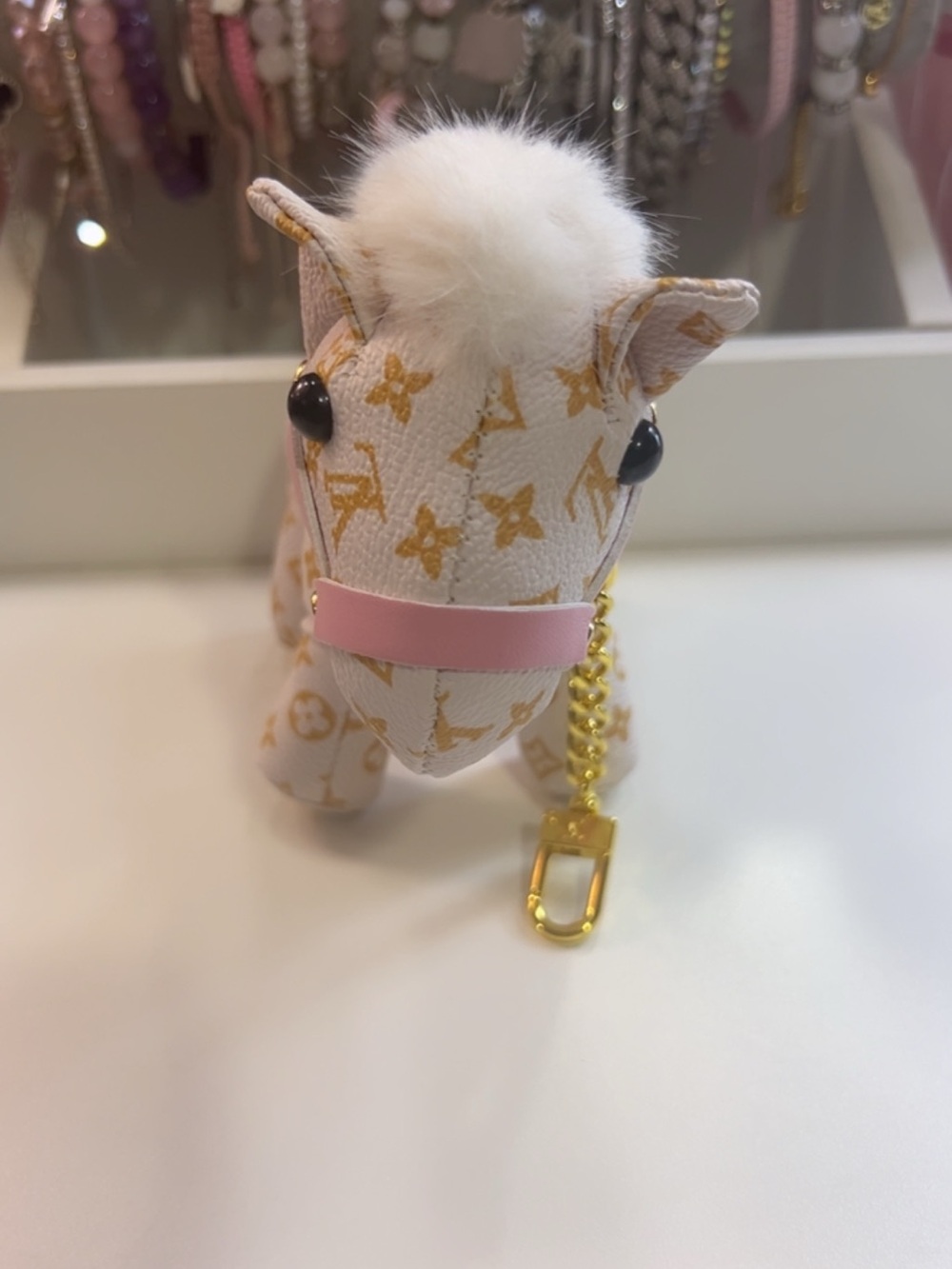Luxury inspired Monogram Pony Bag Charm Keychain - Pink & Gold - Picture 2 of 7